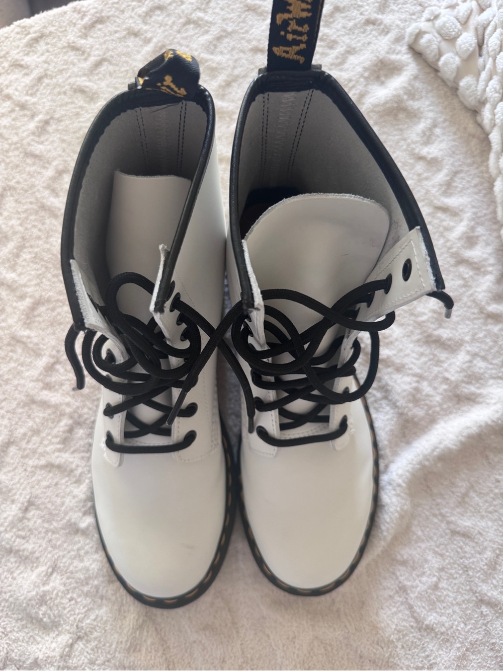 Brand new never warn Dr. Martens White Leather Combat Boots with Black Trim - Picture 2 of 4